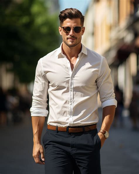 blue chinos white shirt